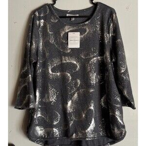 Emily Daniels NWT Abstract Silver Swirl Women's Size XL Long Sleeve Round Neck